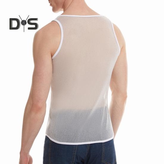 Herren Mesh-Tanktop, ärmellos, glitzernd, transparent, lässig, durchsichtig, Muskel-T-Shirt für den Alltag im Fitnessstudio