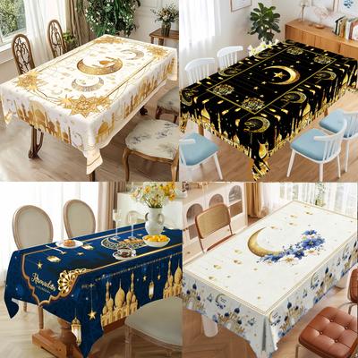 Black Gold Mystic Moon Festival Table Cover - Ethnic Printed Decor for Dining, Party, and Home Holiday Tablecloth Wrinkle-Resistant