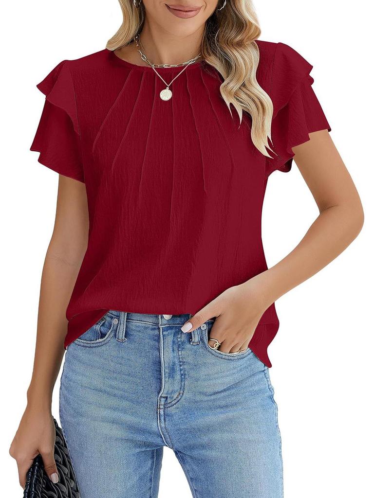 2025 Women's Spring/Summer Casual Pleated Short-Sleeve Pullover T-Shirt.