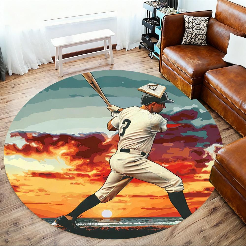 1pc Baseball Player Sunset Round Chair Mat Office Area Rug - Non-Slip, Floor Mat for Office, Bedroom, Ideal Home Decor Gift C0112123