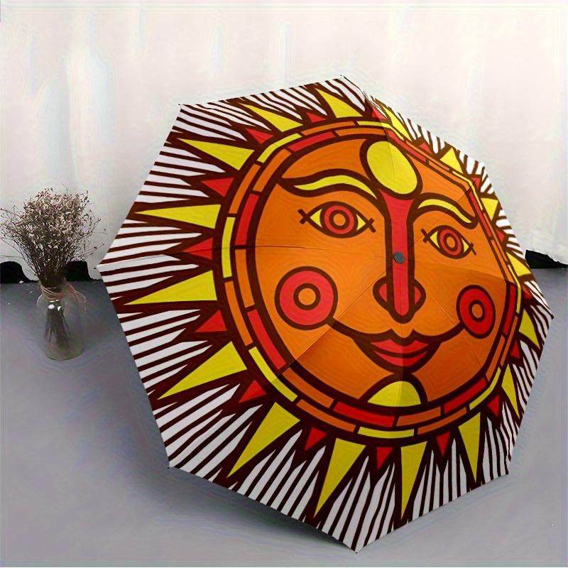 1pc Sun Symbol Automatic Folding Umbrella, Portable & Foldable Design with 8 Ribs, Casual Outdoor Accessory Halloween and Christmas gifts yy