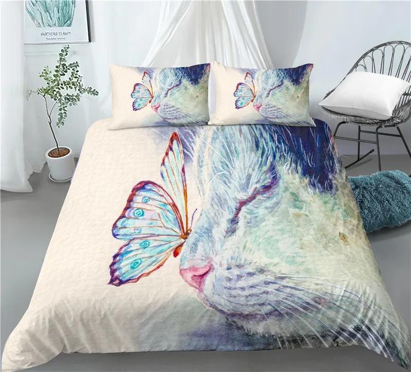 Kids Cat Duvet Cover Queen Size,Cartoon Kitten Sleeping on Crescent Moon Stars Night Dreams Polyester Comforter Cover for Kids