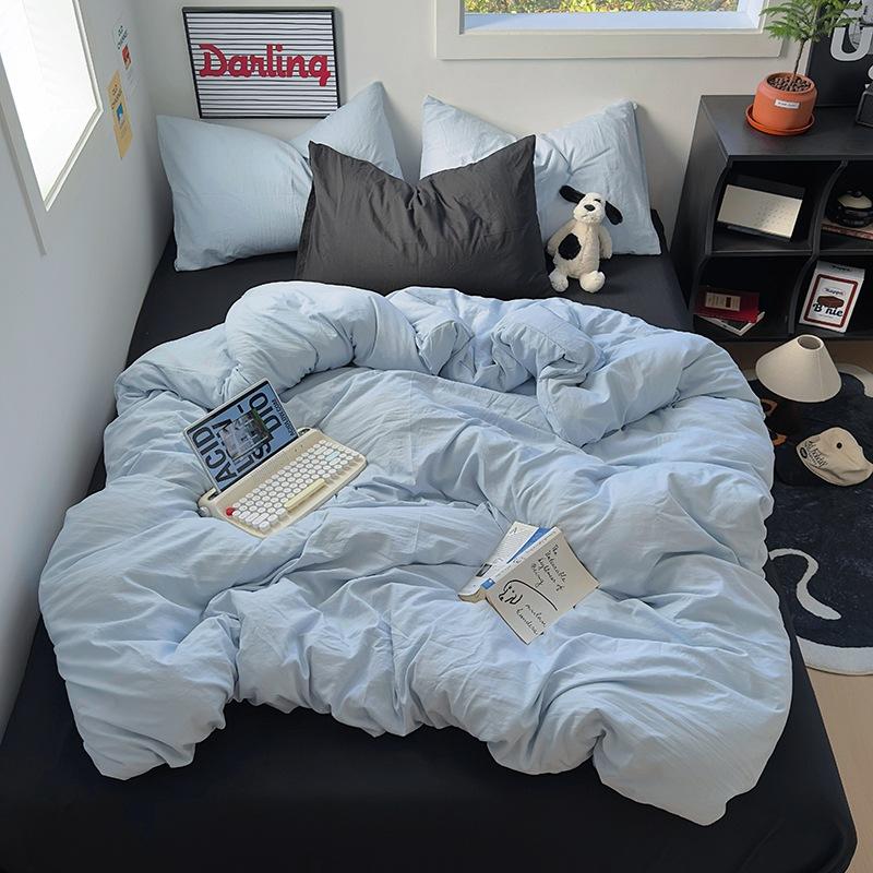 Washed Solid Color Bedding Set, Bed Sheet Pillowcase, Quilt Cover, Four-piece Set, Three-piece Set.