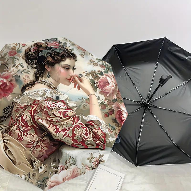 1PC Floral pattern, Victorian dress Umbrella-8-Rib Reinforced, Automatic Open, Lightweight & Durable, Cute Fashion Accessory for Outdoor, Beach, or Ca