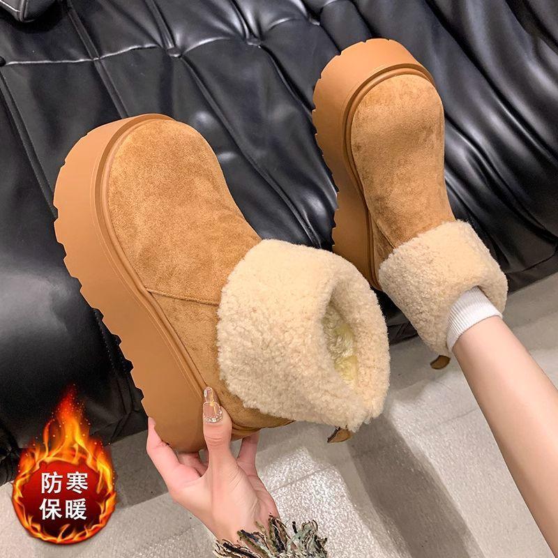 Thick-soled Fleece Thickened Winter Snow Boots Women's Fur Integrated 2025 New Waterproof Medium Tube Warm Fleece Women's Shoes