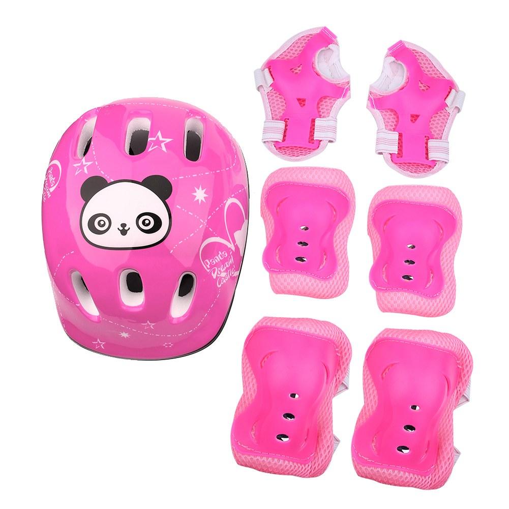 7pcs set Sports Protective Safeguard Pads Set Equipment For Skateboard (pink)