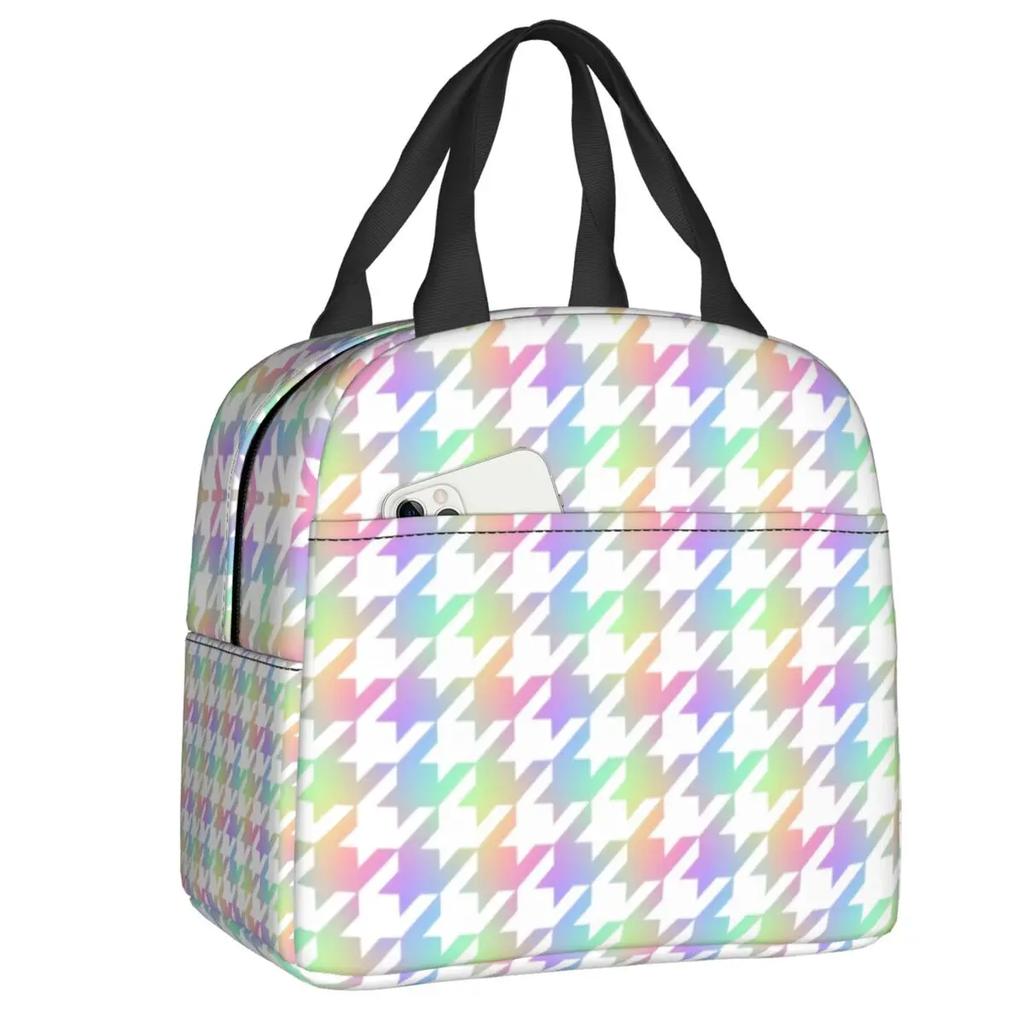 Hounds Tooth Style Houndstooth Insulated Lunch Bags for Work School Dogstooth Waterproof Thermal Cooler Lunch Box Women Kids
