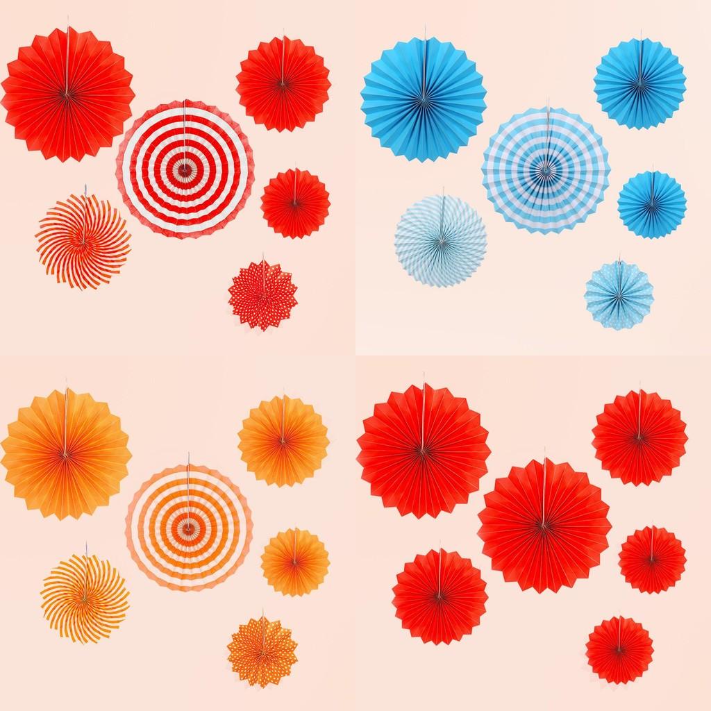 Vibrant Set Of 6 Paper Fans For Party Decoration And Atmosphere Enhancement