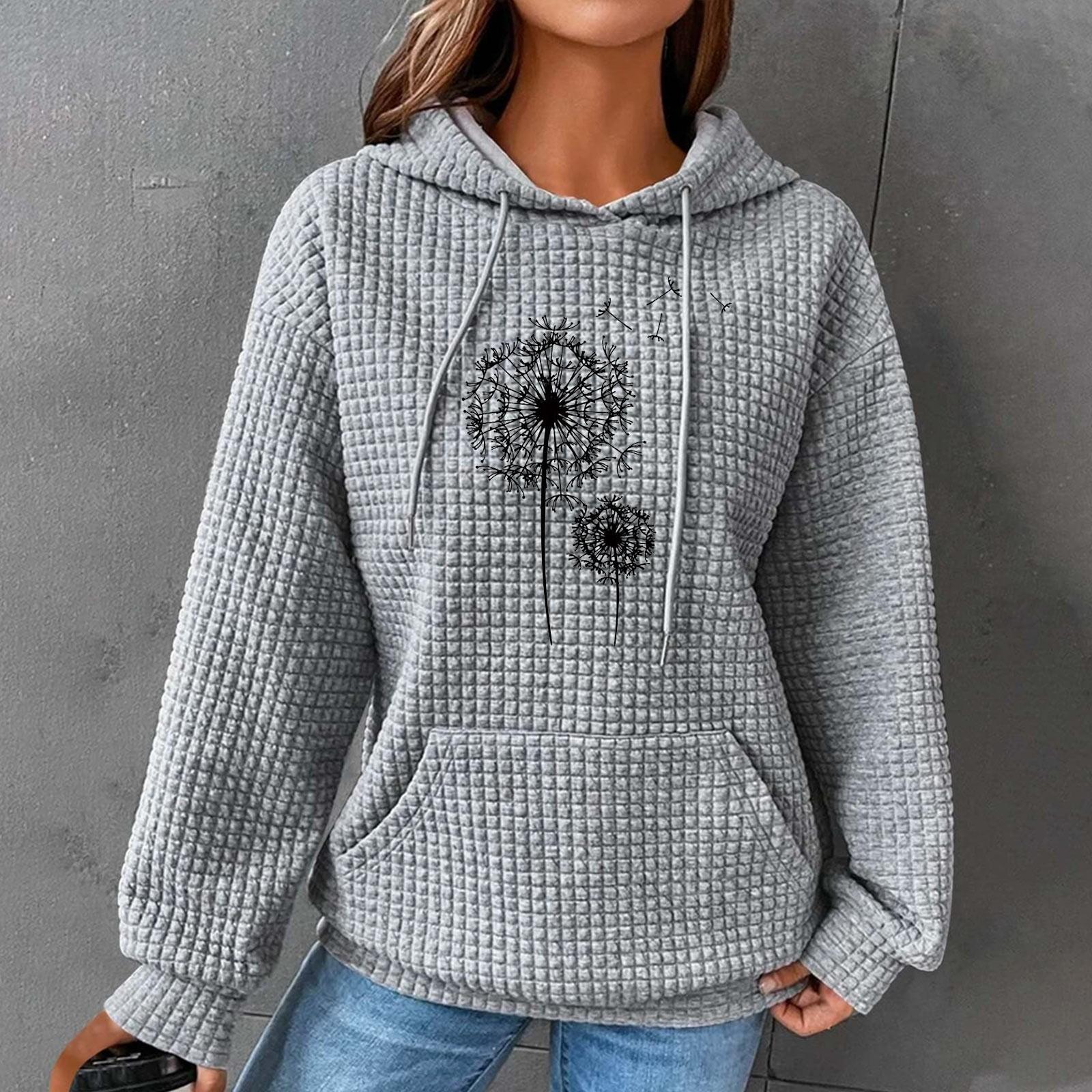 

Жіночі толстовки з довгим рукавом, повсякденний принт, худі на шнурках, світшоти для жінок, пуловери з кишенями XL сірий колір