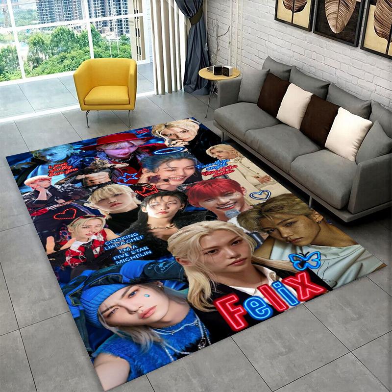 Kpop Felix Stray Kids Music star Carpet Rug for Playroom Bedroom Living Room Sofa Home Decor,kid Area Rug Non-slip Floor Mat