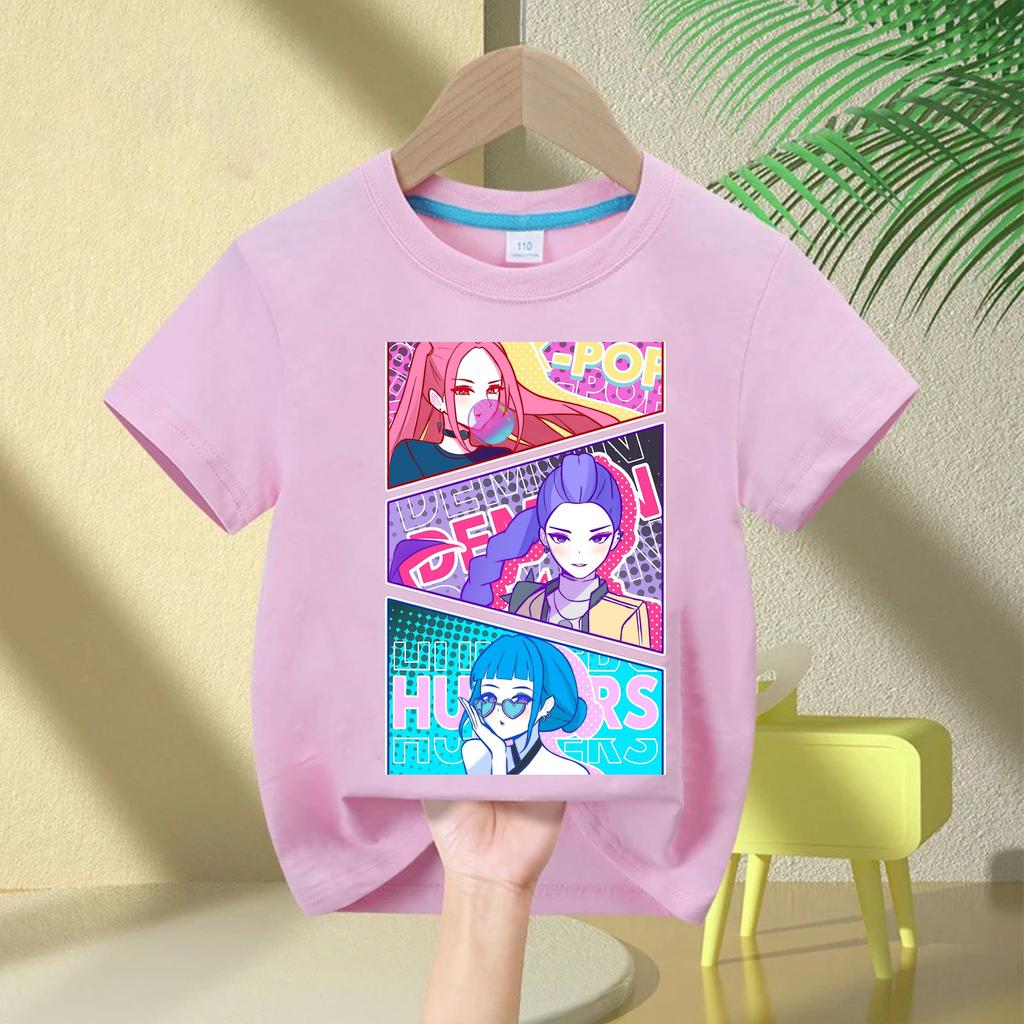 Baby Girl Clothes Crew Neck Cartoon Girls Boys Tee Kids Rumi T-shirt KPop Demon Hunters Print Fashion Casual Tops Casual