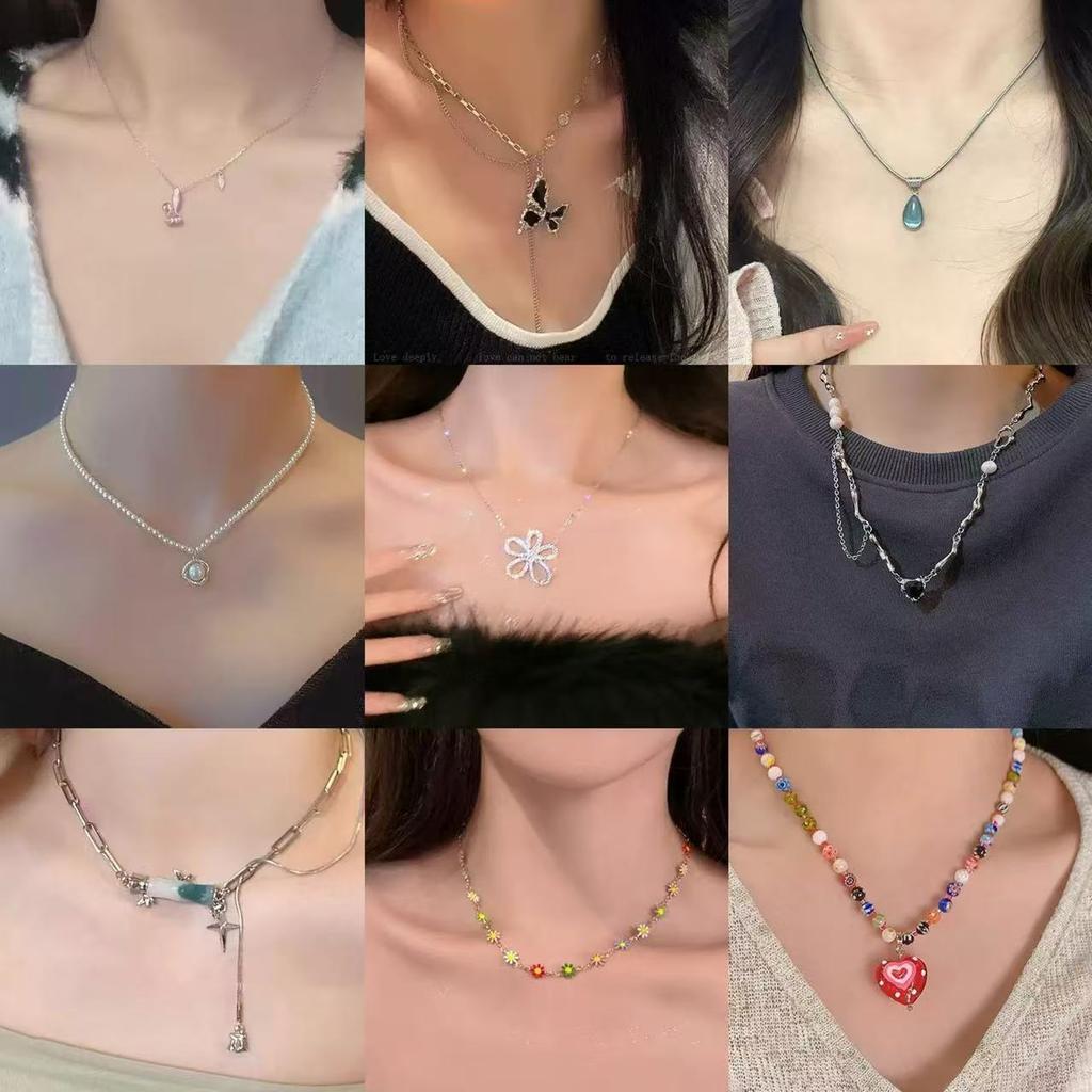 Color dopamine versatile love pendant necklace female niche sweet and cute versatile beaded collarbone chain neck chain