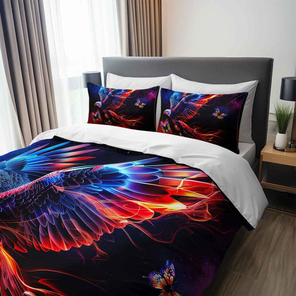 3pcs Fiery Eagle & Butterfly Bedding Duvet Cover Set Eagle Butterfly Bedding Set Abstract Eagle Themed Bed Quilt Set for galaxy