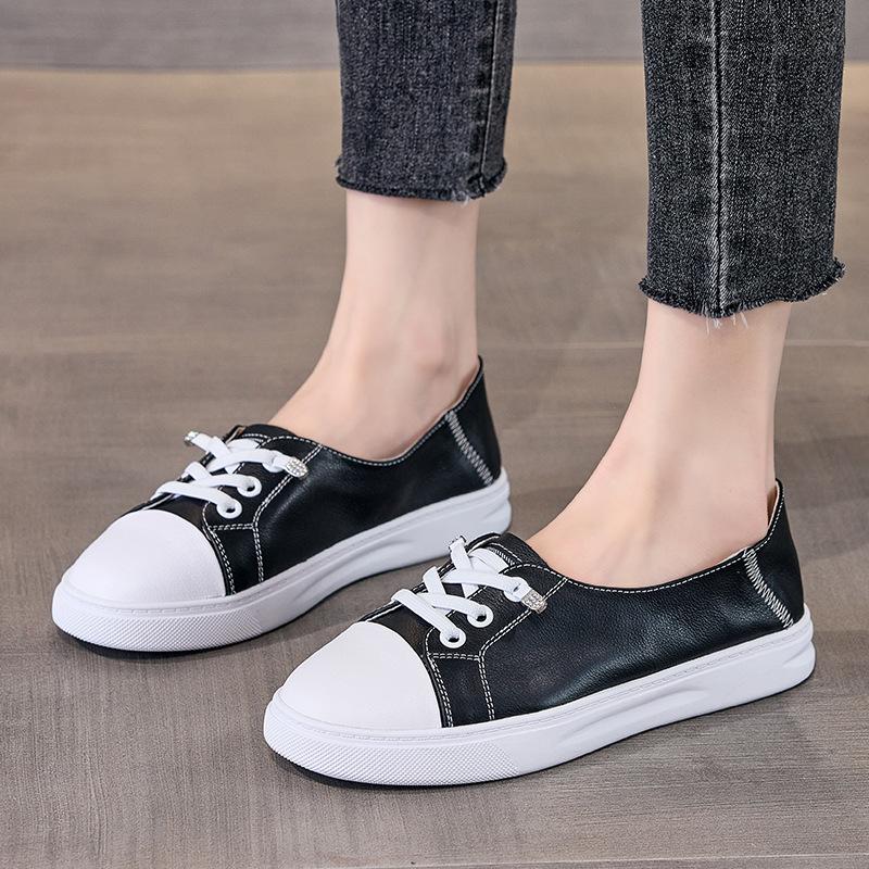 Die erste Schicht Rindsleder kleine weiße Schuhe Damen neuer Sommer Plateau lässig Schwangere Einzelschuhe ein Pedal