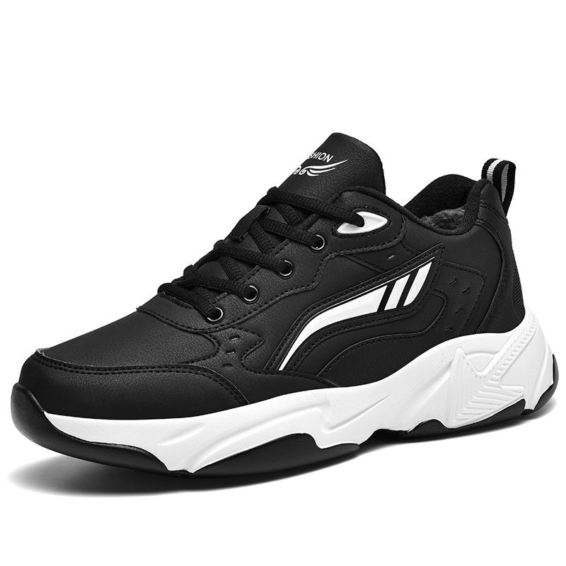 Autumn and Winter Men's Leather Sneakers Casual Plush Shoes Warm Footwear Snow Shoes Anti Slip Sneaker