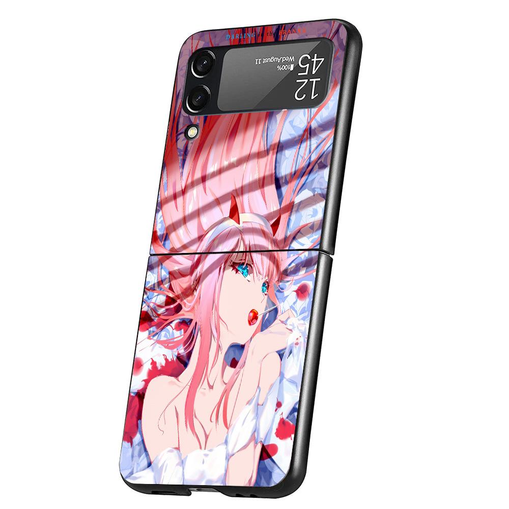 Zero Two Darling In The Franxx 02 Cover Phone Case For Samsung Galaxy Z Flip 7 6 5 4 3 5G Flip7 Flip6 Flip5 Flip4 Flip3 Black Fu
