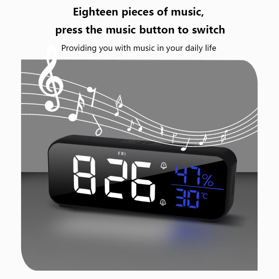 Music LED Digital Alarm Clock Voice Control Temperature Humidity Display Desktop Clocks Home Table Decoration Built-in 1200mAh