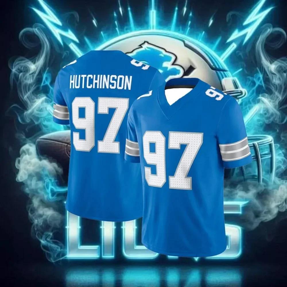 ETST 005 2025 Nieuw Heren T-shirt American Football Jersey T-shirt 3D Print T-shirt Leeuw Nee. 97 Voetbalshirt Sport T-shirt 4XL
