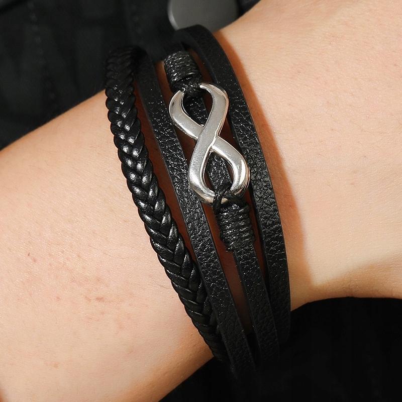 Men' Leather Bracelet Black Braided THICK Gift
