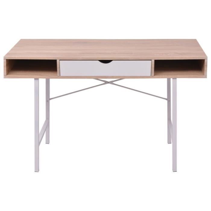 Meuble de bureau - VIDAXL - Bureau droit - Chêne et blanc - 1 tiroir - Contemporain
