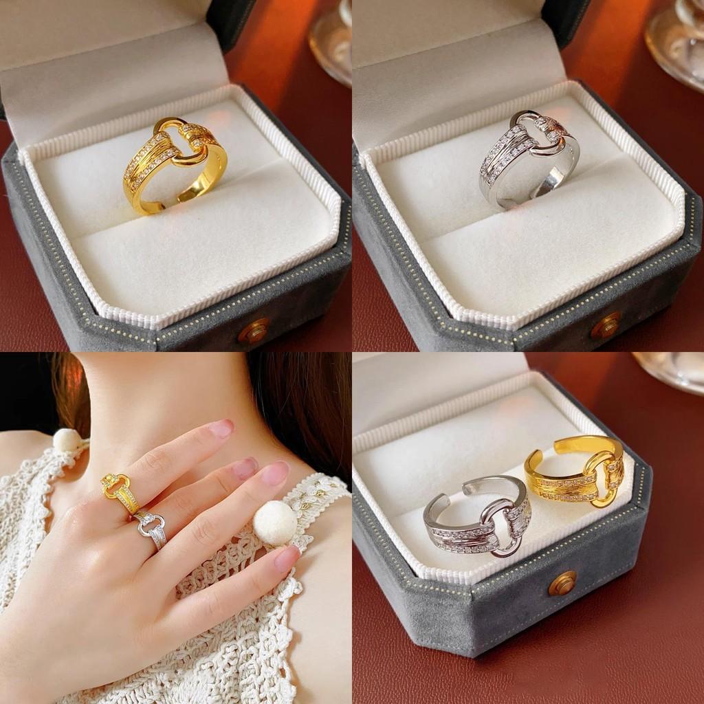 Stylish Open-ended Copper Ring With Zirconia Oval For Women Sophisticated Design