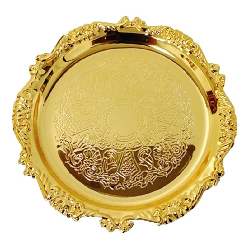 Decor Earrings Necklace Metal Tray Round Gift Living Room Storage Plate Display Bowl Bedroom Fruit Cake Sauce Dish Singing Bowl