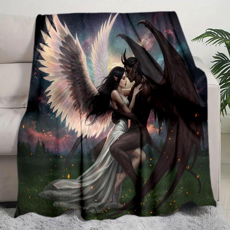 Angel Devil Fantasy Art Print Blanket Soft Comfortable All Seasons Couch Office Nap Travel Blanket Birthday Gift Christmas Present