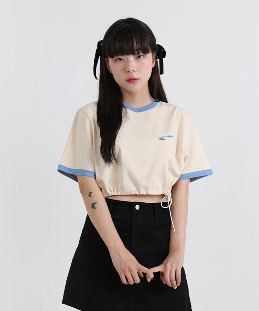 CANVARTS Glitter Logo Crop Short Sleeve T-Shirt (Beige)