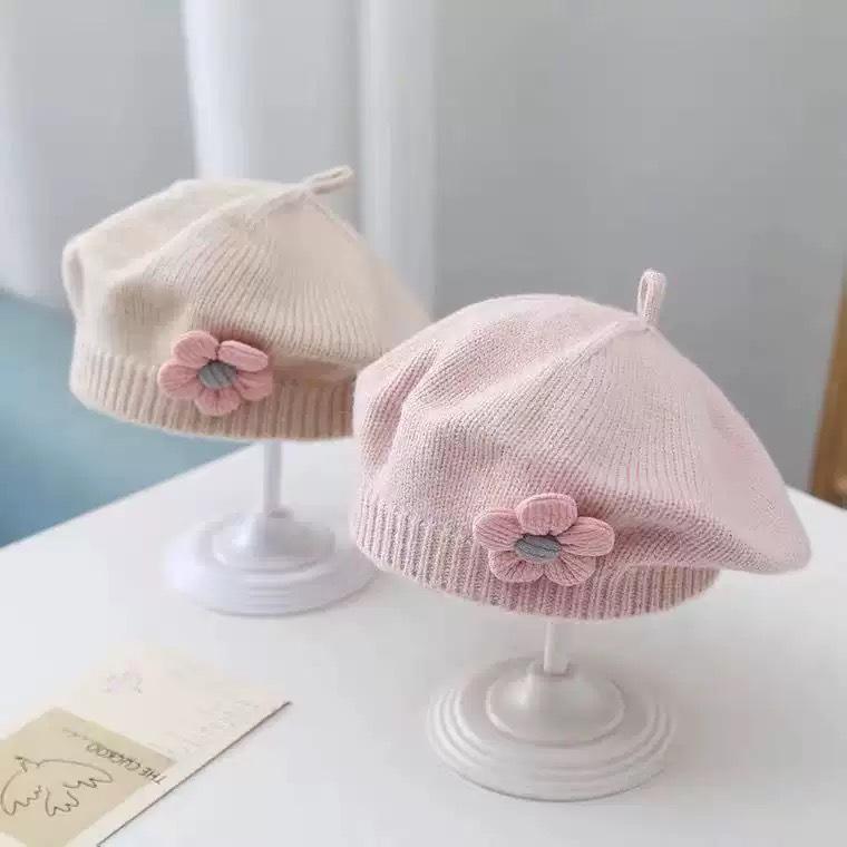 Infant Spring & Autumn Wool Beret - Cute Flower Knit Hat for Boys & Girls