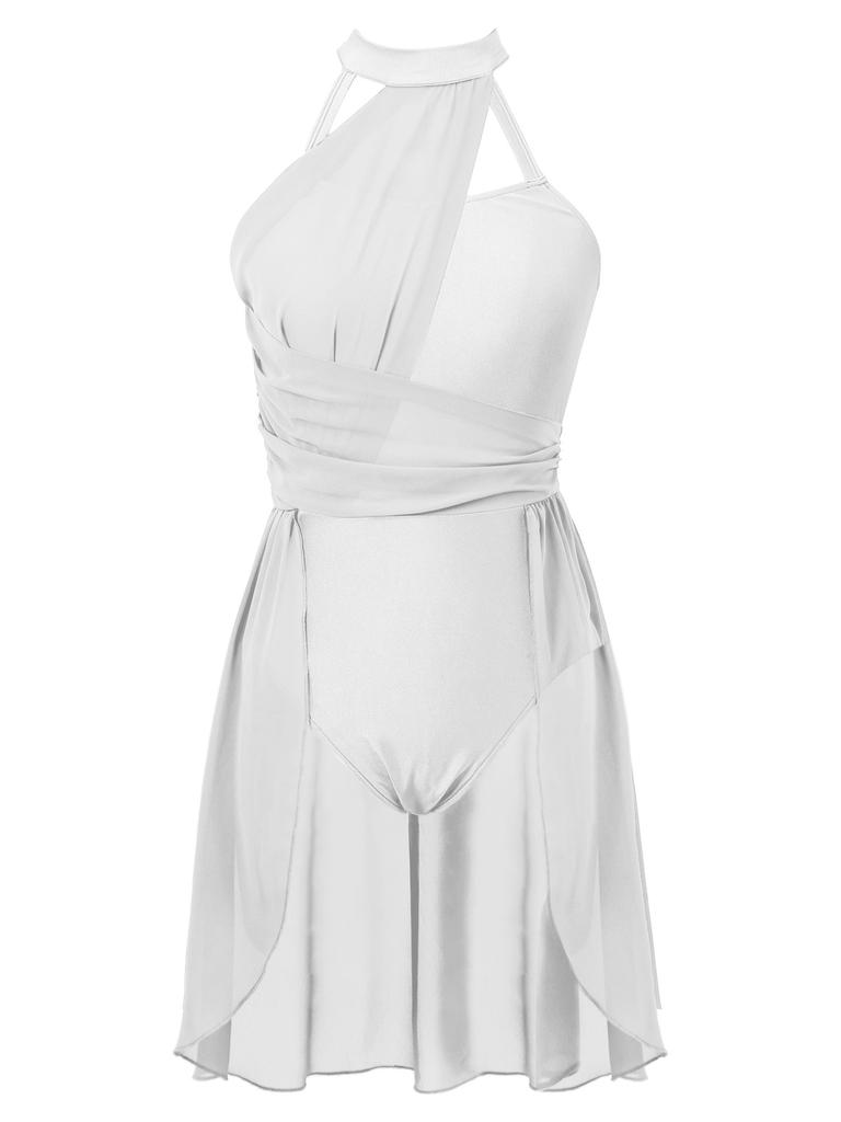 Womens Lyrical Dance Dress Ruched Chiffon Design Strappy Back Detail Sleeveless Leotard Performance Wear