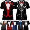 Summer Round Neck 3D Tuxedo Retro Tie Printed Top Fake Suit Tops Fashionable Casual Short Sleeved Men's T-shirts