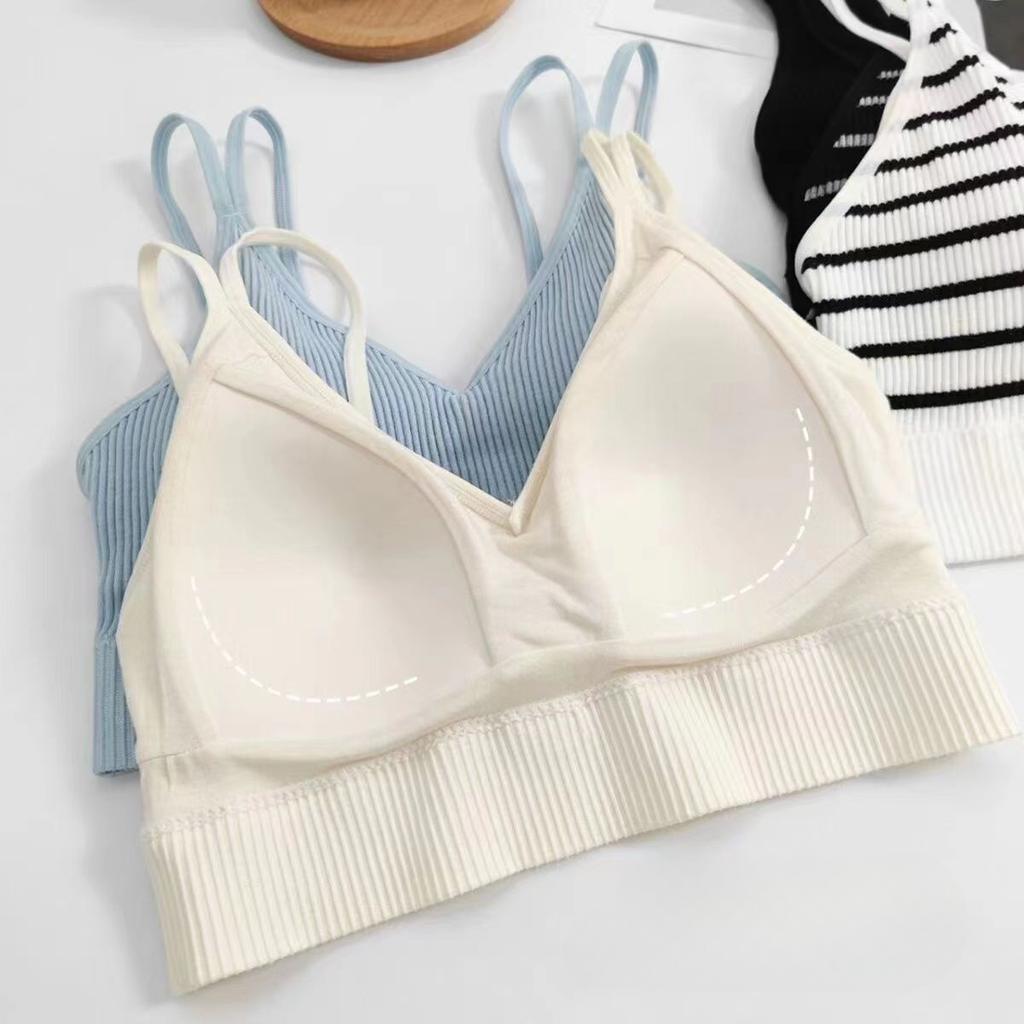 Camisole Bra One-Piece Padded Anti-Slip Versatile Student Solid Color Stripe Small Sling Camisole Underwear