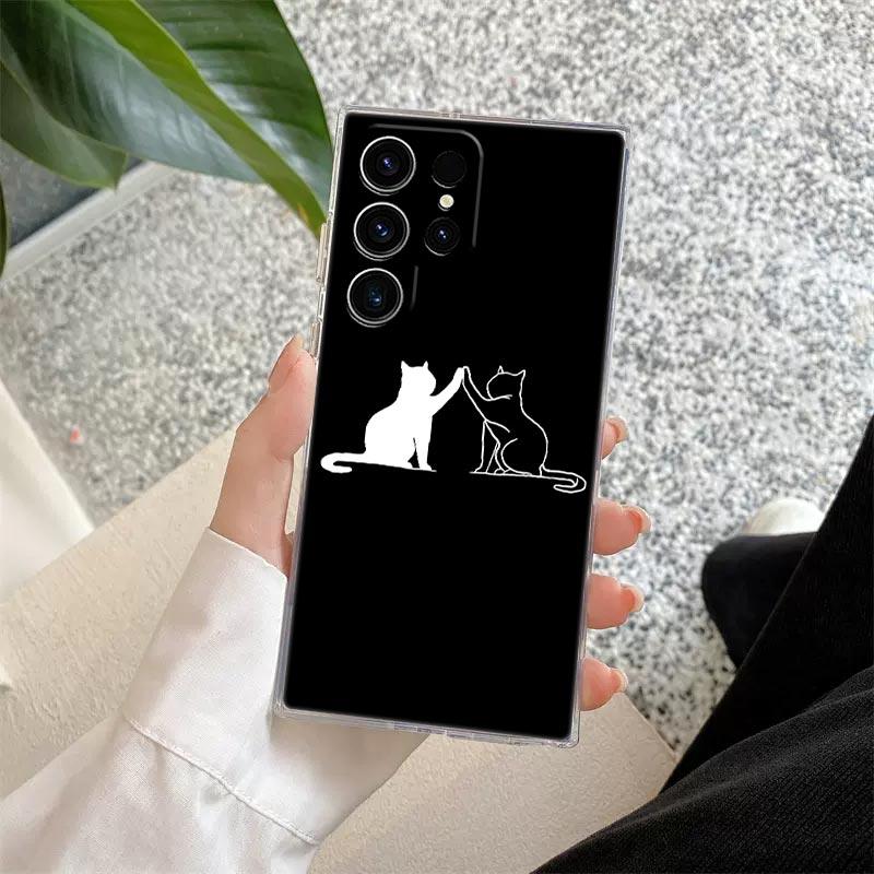 Funny Line Black Cat Phone Case For Samsung Galaxy S25 S23 S24 S22 Ultra Plus Shockproof Cover For Galaxy S24+ S23+ S25+ Shell