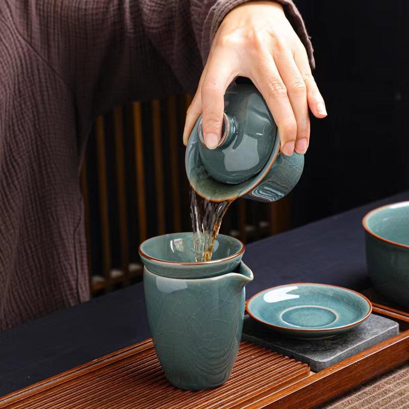 Ge Kiln Tea Set Gift Box Set Ceramic Kung Fu Opening Side Handle Teapot Household Tea Ware Gift Companion Gift Box