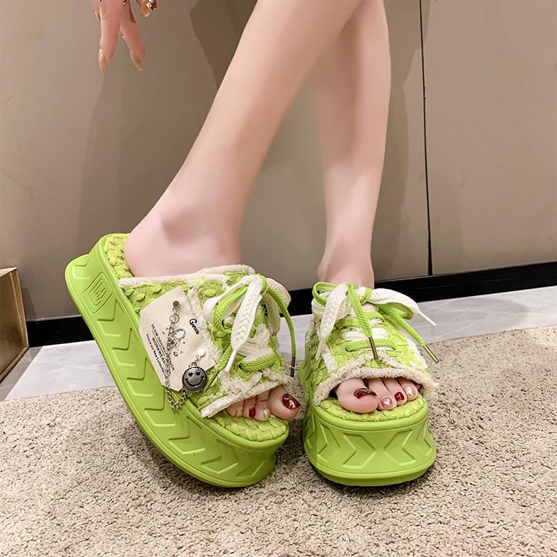 Fashion Lace-up Summer Women's kawaii Muffin Shoes Fashion Ladies Thick Soled Casual Sandals Casual Beach Shoes Female Jelly Shoes