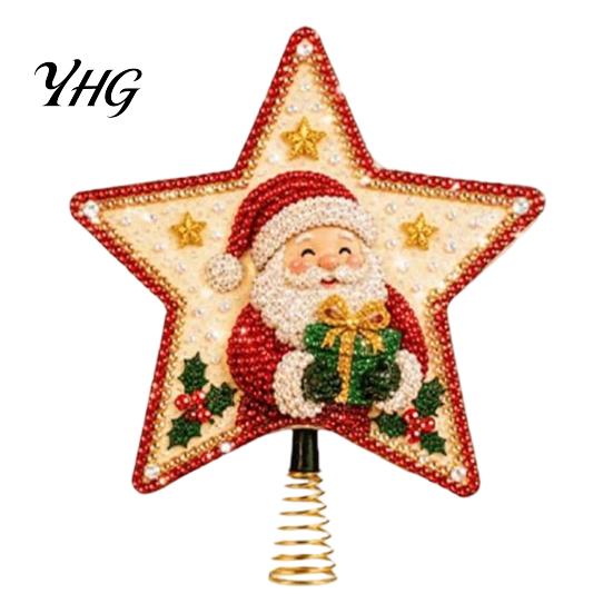 Spring Base Tree Top Star DIY Christmas Topper Kit with Faux Pearl & Rhinestone Materials, Santa Snowman Reindeer Handcrafted Seasonal Angel