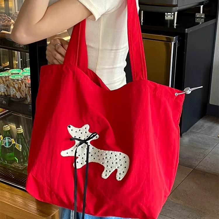 Wind Lazy Red, Large Capacity Shoulder Bag Seaside Vacation Lightweight Canvas Bag Bag Girl