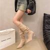 Tall knight boots women's 2025 autumn and winter new pleated piled boots but knee boots European and American western cowboy boots