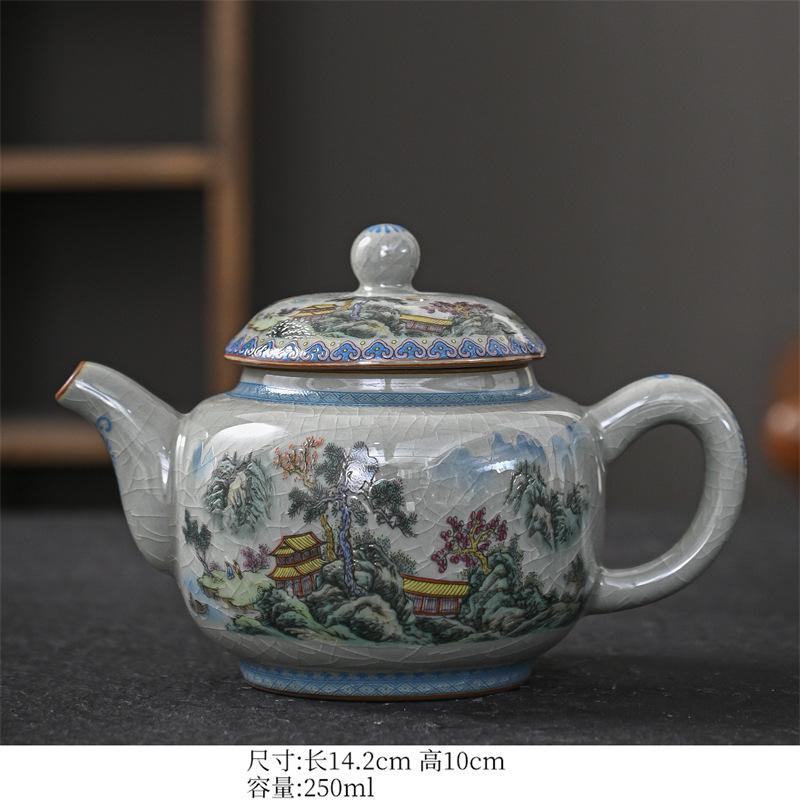 250ml Blue and White Porcelain Handmade Teapot Household Thousands of Miles Teapot Jingdezhen Pot Tea Making Kettle Teaset Gifts