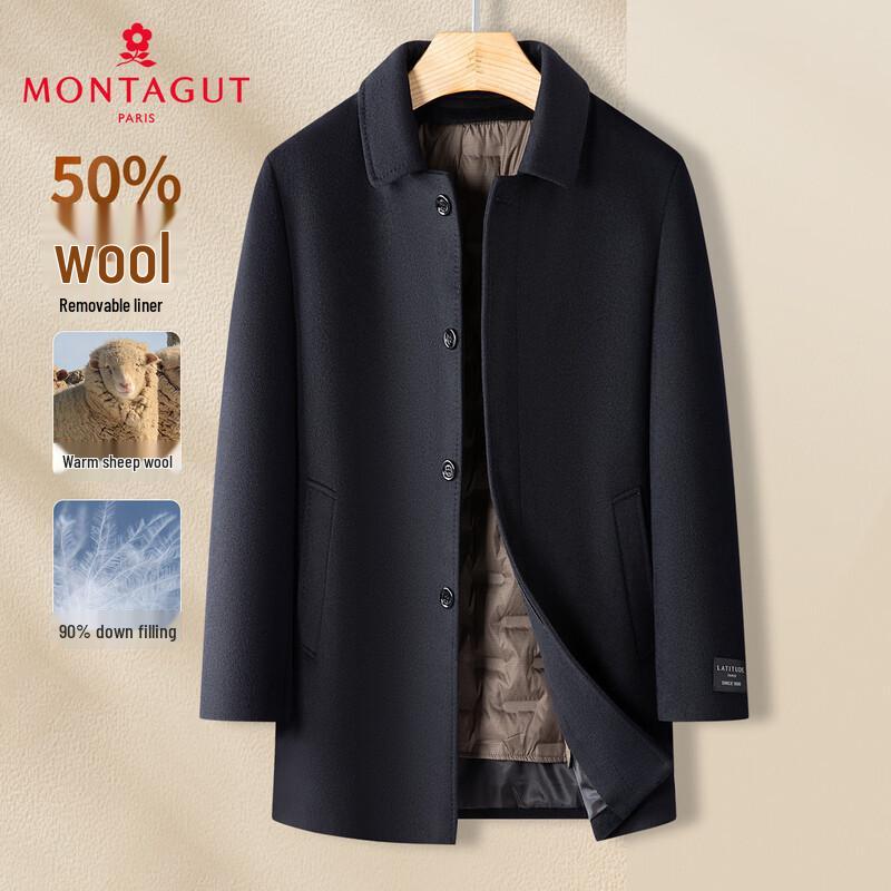 

MONTAGUT Men s 50% Wool Long Winter Overcoat with Removable Down Liner XL