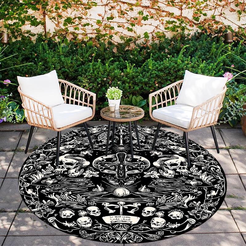 Skull pattern round rug,Carpet Rug for Living Room Bedroom Sofa Playroom Decor,Non-slip Floor Mat,Holiday Gifts and Birthday Gifts