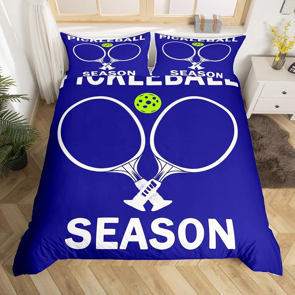 Pickleball Duvet Cover Full Size Ball Sports Gaming Bedding Set Yellow White Quotes Comforter Cover Black Microfiber Quilt Cover