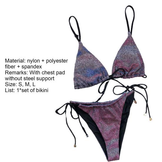 Bikini Set Bandage Lesklá dvoudílná sada plavek pro ženy Sexy špagetová ramínka