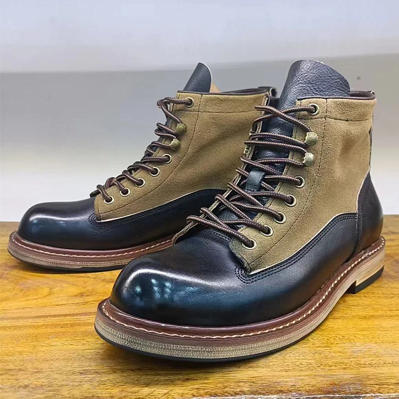 Fashion High Quality Cowhide Men's Boots All Genuine Leather Men's Shoes Ankle Motorcycle Desert Combat Boots Chelsea