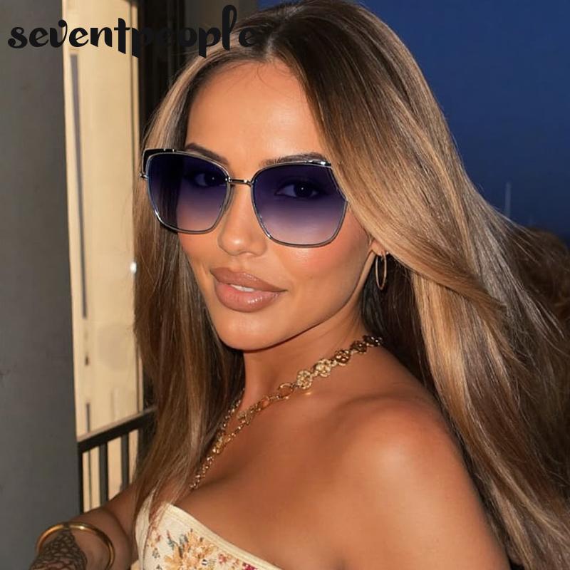 Oversized Sexy Cat Eye Sunglasses Women  Luxury Brand Trendy Metal Square Sunglass For Ladies Vintage Driving Shades UV400