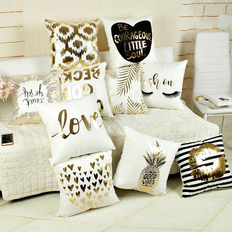 Luxurious Gold Shining Printed Cotton Throw Pillow Case For Elegant Home Decor