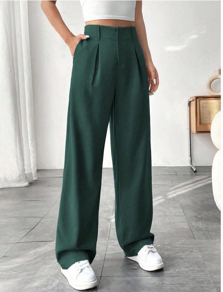 European & American Women's High-Waist Straight-Leg Business Casual Pants - Solid Color Draped Style (2026)