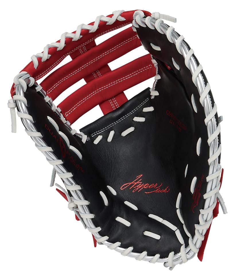 Rawlings HYPER TECH COLORS Baseball Glove for Catcher and First Throw Men's (GS5FHTC3ACD) Base, Black/Scarlet, 12.5 inches, Right-Handed
