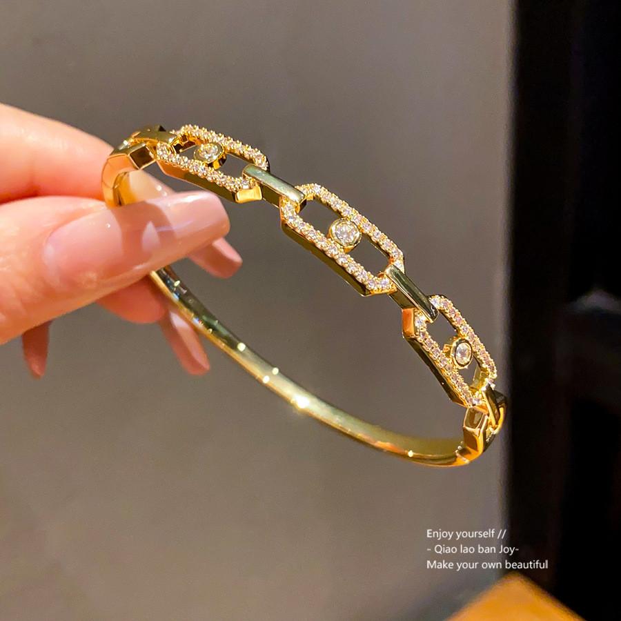 Minimalist 18k Gold Plated Zircon Square Cuff Bracelet For Women Jewelry Fashion Accessory