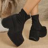 Fashion 2025 Fashion Soft Faux Suede Wedges Boots Women Solid Color Platform Ankle Boots Woman Casual Slip On Chunk Heel Booties Mujer